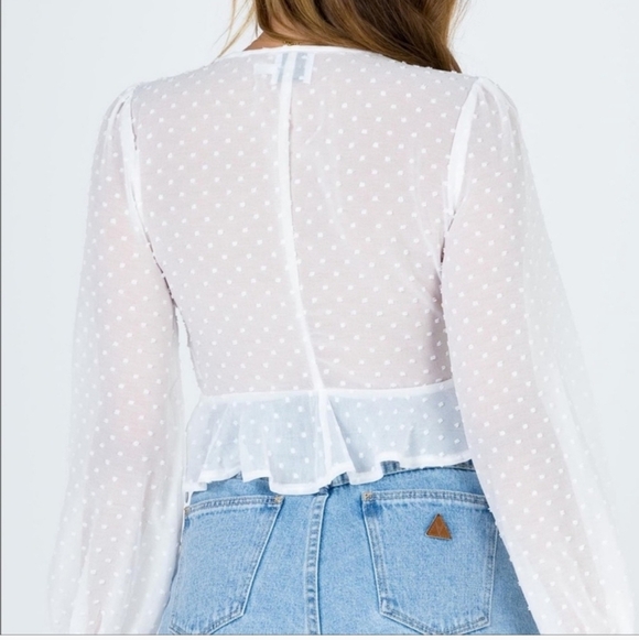 Princess Polly marcella swiss dot cream mesh polka dot blouse top 0 - Picture 5 of 8